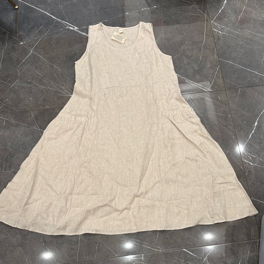 Lintico 100% Linen Sleeveless Beige Dress With Two Pockets XXL NWT Boho Coastal